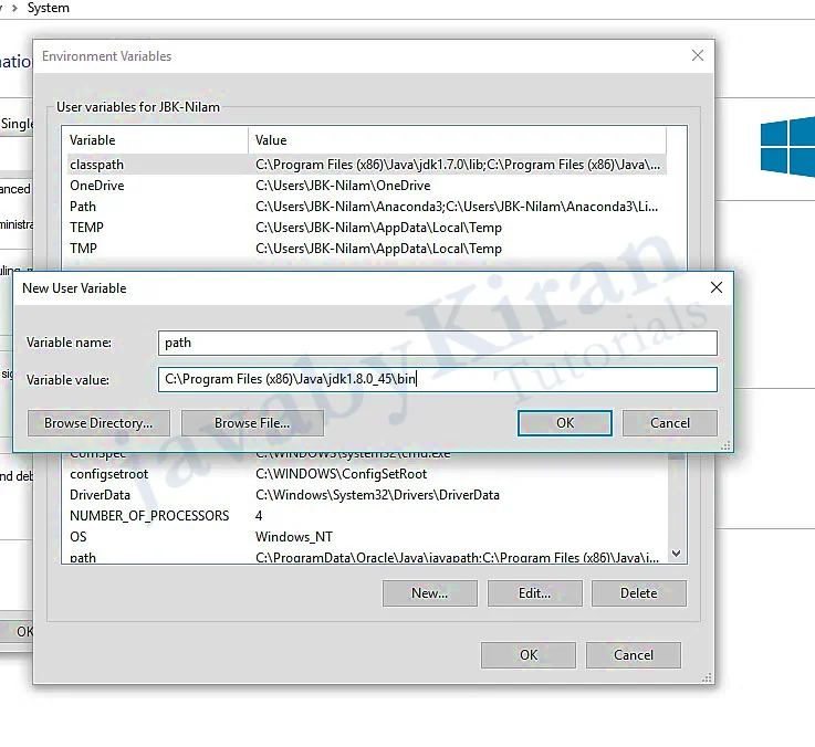 Set the path of Java bin permanently in the system Environment Variables set the path permanently of java bin in the system environment variables