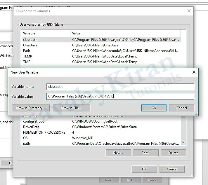 Set the path of Java lib permanently in the system Environment Variables set the path permanently of java lib in the system environment variables