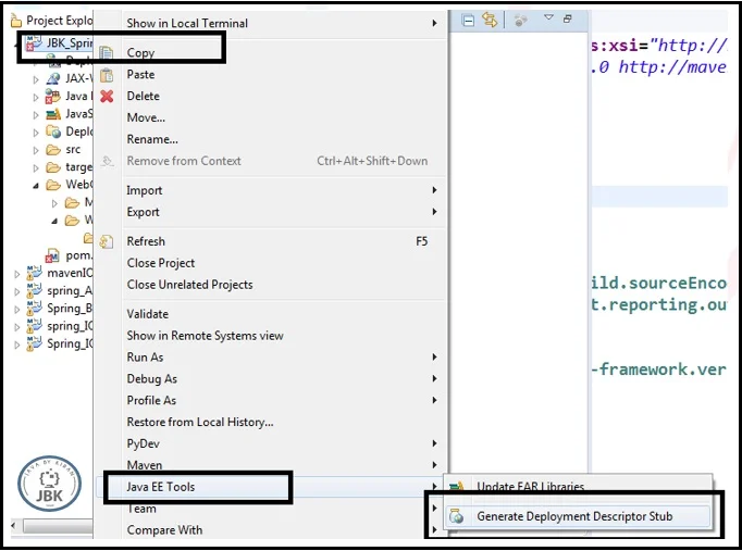 Go to Java EE Tools and select Generate Deployment Descriptor Stub java ee tools
