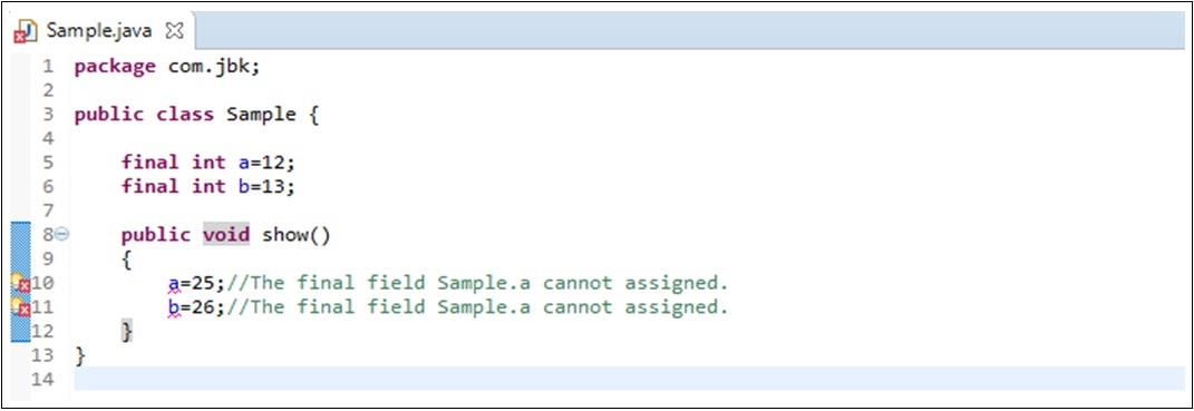 Final Keyword Example Final Keyword Example