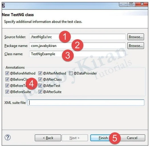 Specify Additional Information about Test Class create a new TestNG class