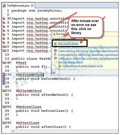 Add TestNG Library create a new TestNG class