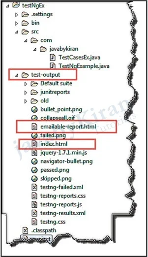 test-output folder in current TestNG project navigator test-output folder in current TestNG project navigator