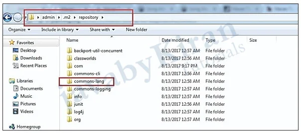 Step 3. Go to commons-lang folder. maven local repository in eclipse