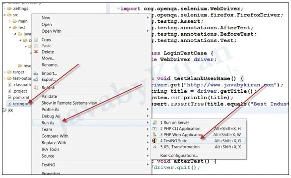 Running test cases without maven integration. Run as TestNG suite. running test cases without maven integration