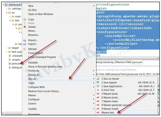 Running test cases maven integration. Run as Maven Test. running test cases maven integration