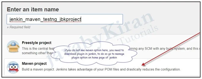 Enter Item Name jenkins integration with maven