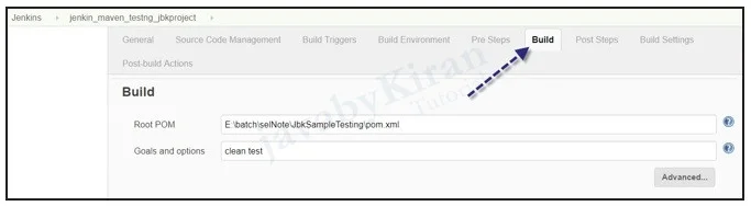Observe tabs after creating project and then save it. jenkins integration with maven