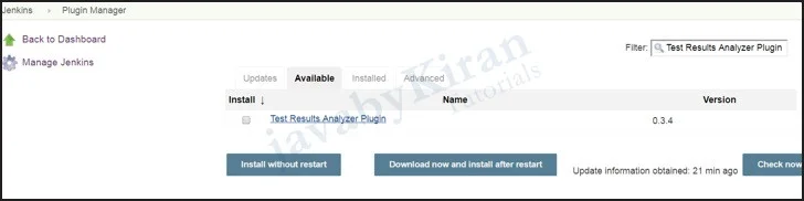 From Plugin Manager, Install Test Result Analyzer Plugin. test result analyzer plugin in jenkins