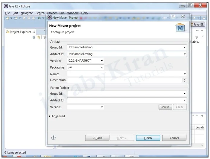 Step 3. Configure Project steps to create a maven project in eclipse