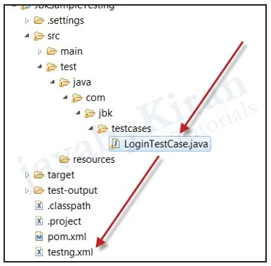 LoginTestCase.java TestNG class is added in testcases folder. writing testng classes