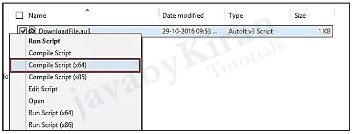 Click on Compile Script autoit window info