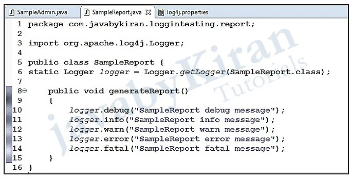 SampleReport.java File log4j example