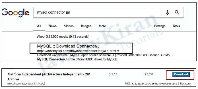 Download Msql Connector Jar .zip file from given website and extract it. mysql connector jar