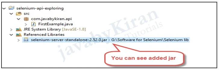 Location of selenium jar file in Java Project in Eclipse selenium jar file is located in referenced library folder of java project in eclipse