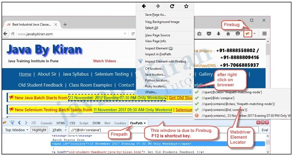 Various Firefox add-ons guide to add add-ons of firebug, firepath and webdriver element locator in the firefox