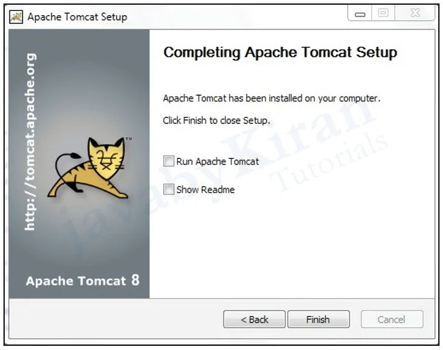 Uncheck the boxes and click on Finish. apache tomcat server installation