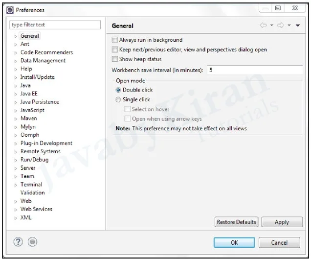 Preferences Screen. web application using tomcat server