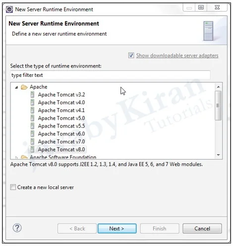 Choose desired Tomcat version and then click on Next Button. web application using tomcat server