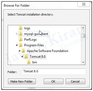 Browse for Tomcat 8.0 Folder and click on Ok. web application using tomcat server