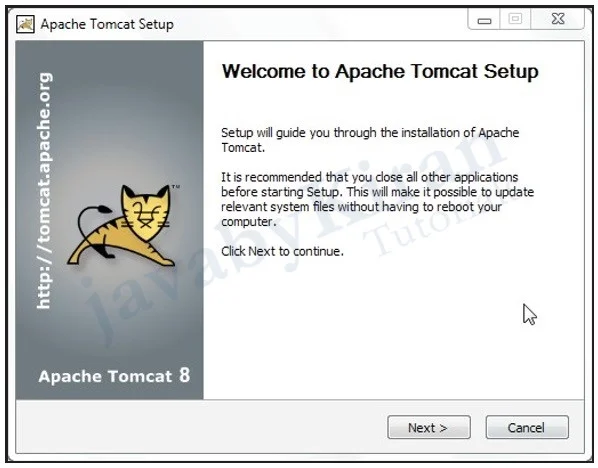 Now run downloaded file and then click on Next button. apache tomcat server installation