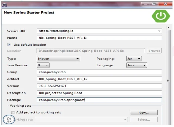 Mention Configurations create Spring Starter Project via Spring Initializr Web Service