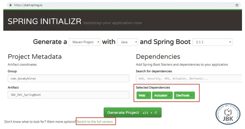 Spring Initializr Window spring initializr