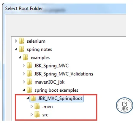 Select Root Folder select root folder for mvc spring boot