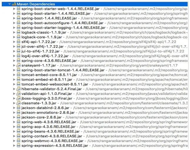 Maven Dependencies maven dependencies in spring boot starter web.