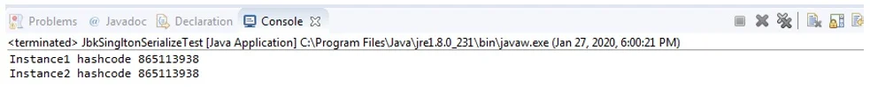Output Java Singleton Design Pattern Program output