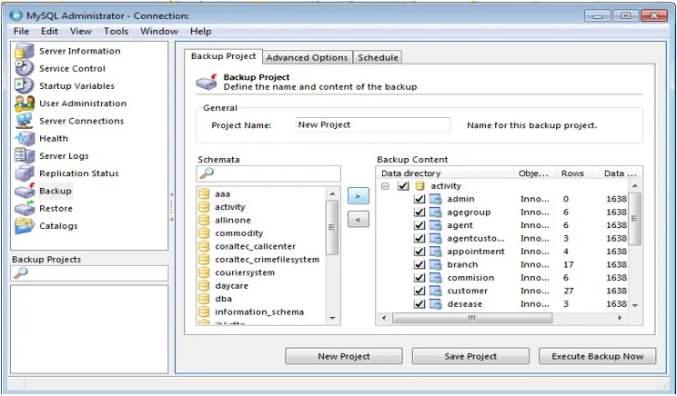 Now Click on New Project and select Database which you want to backup. Now Click on New Project and select Database which you want to backup