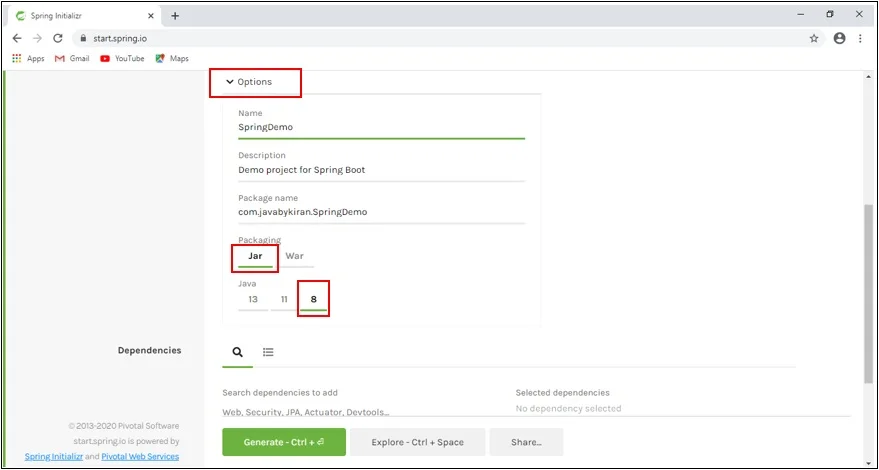 Fill Details on Spring Initializr Home Page. Fill Details on Spring Initializr Home Page