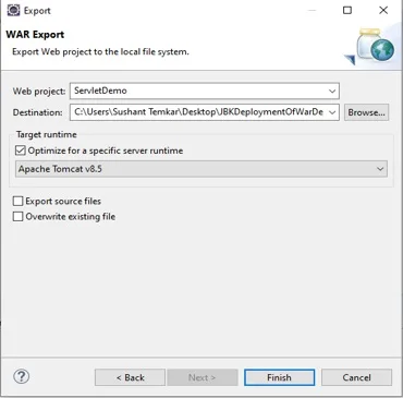Now click on Finish button. Create WAR File of Project in Eclipse