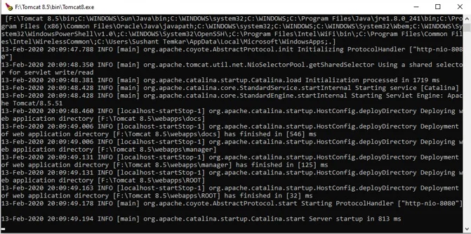 Server Startup Menu Deploying WAR File using Tomcat
