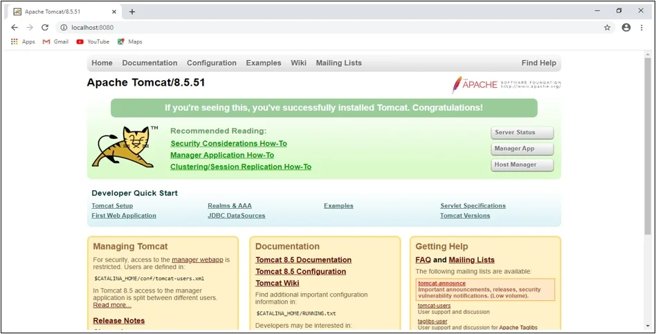Open Homepage of Tomcat and Click on Manager App Button Deploying WAR File using Tomcat